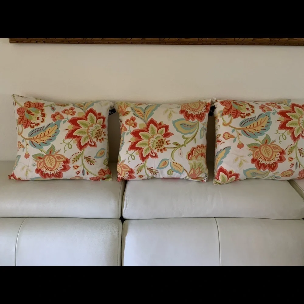 Floral Accent Pillow Set - Red, Green, Cream